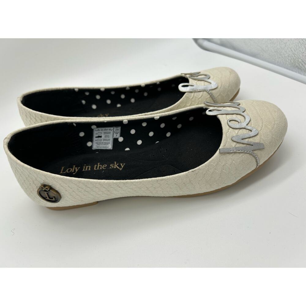 Loly In the Sky “Hello Love” Cream Metallic Ballet Flats